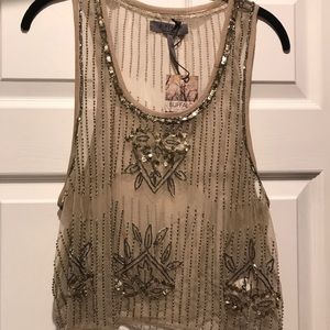 Gorgeous sheer Buffalo David Bitton brand embellished tank